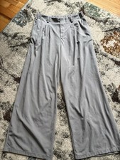 Gray Wide-Leg Pleated Pants Polyester Elastane Elastic Waist Casual Women