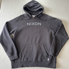 Nixon Neptune Men’s XL Black Pullover Hoodie Spellout Logo Surf Skate Distressed