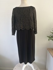 Black Stretchy Cocktail Occssion Party Evening Dress Lace Gold Layer Size 14