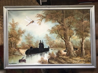 Großes Original Öl, Reverse Pintimento. Doppelt signiert, Original plus Ergänzungen