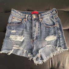 Signature 8 Denim Shorts Women Small Blue Distressed Raw Hem