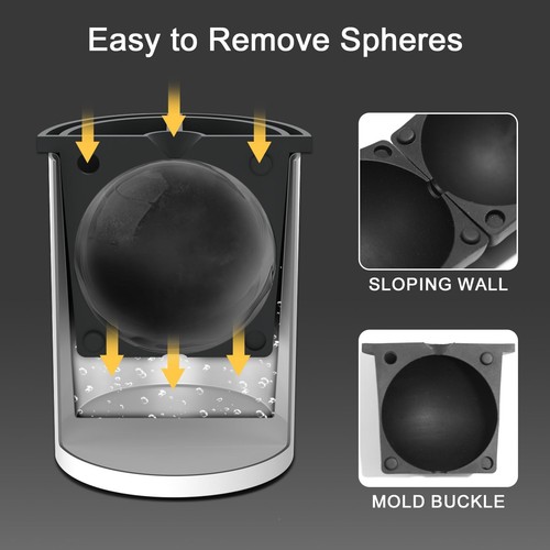 Clear Ice Cube Ball Maker, 2.5" Stainless Steel Crystal, Silicone Ice Cube Mold - Picture 6 of 12