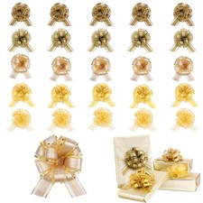 20 PCS Pull Bows Gift Wrapping 6 Inch Gold Ribbon Wedding Birthday
