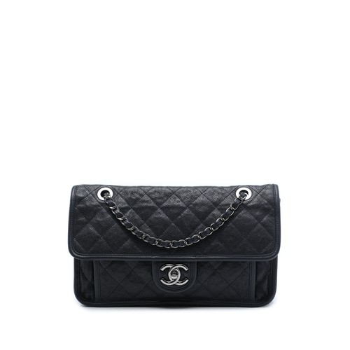 Chanel Medium Quilted Caviar French Riviera Flap Pre-Loved Shoulder Bag Navy