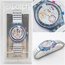 Swatch Chrono Power Steel SCN110 1994 Vintage Watch NOS Large Flex