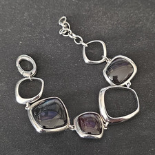 Silberfarbenes Ketten-Gliederarmband schwarz,...