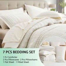 7 Piece Queen Comforter Set Grey Tufted Bed in a Bag Bedding