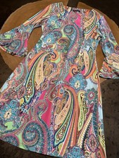 TOMMY HILFIGER PAISLEY MULTICOLOR PINK ORANGE YELLOW FLAIR SLEEVE DRESS SZ 4