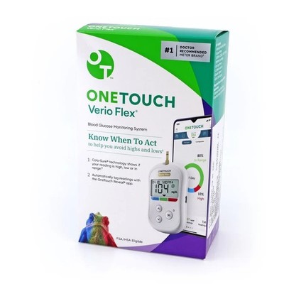 OneTouch Verio Flex Glucose Meter Kit with ColorSure  Technology - Exp 2030