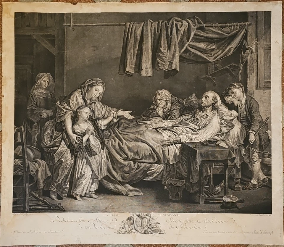 XVIIIe 1778 Grande Gravure La Dame Bienfaisante GREUZE Par Massard 59x68 ART - Photo 2/4