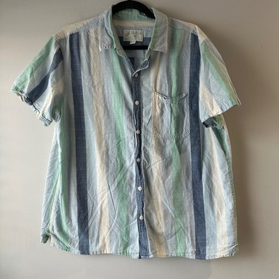 American Eagle Button Down Shirt Mens XL Blue Green Striped Short Sleeve Cotton