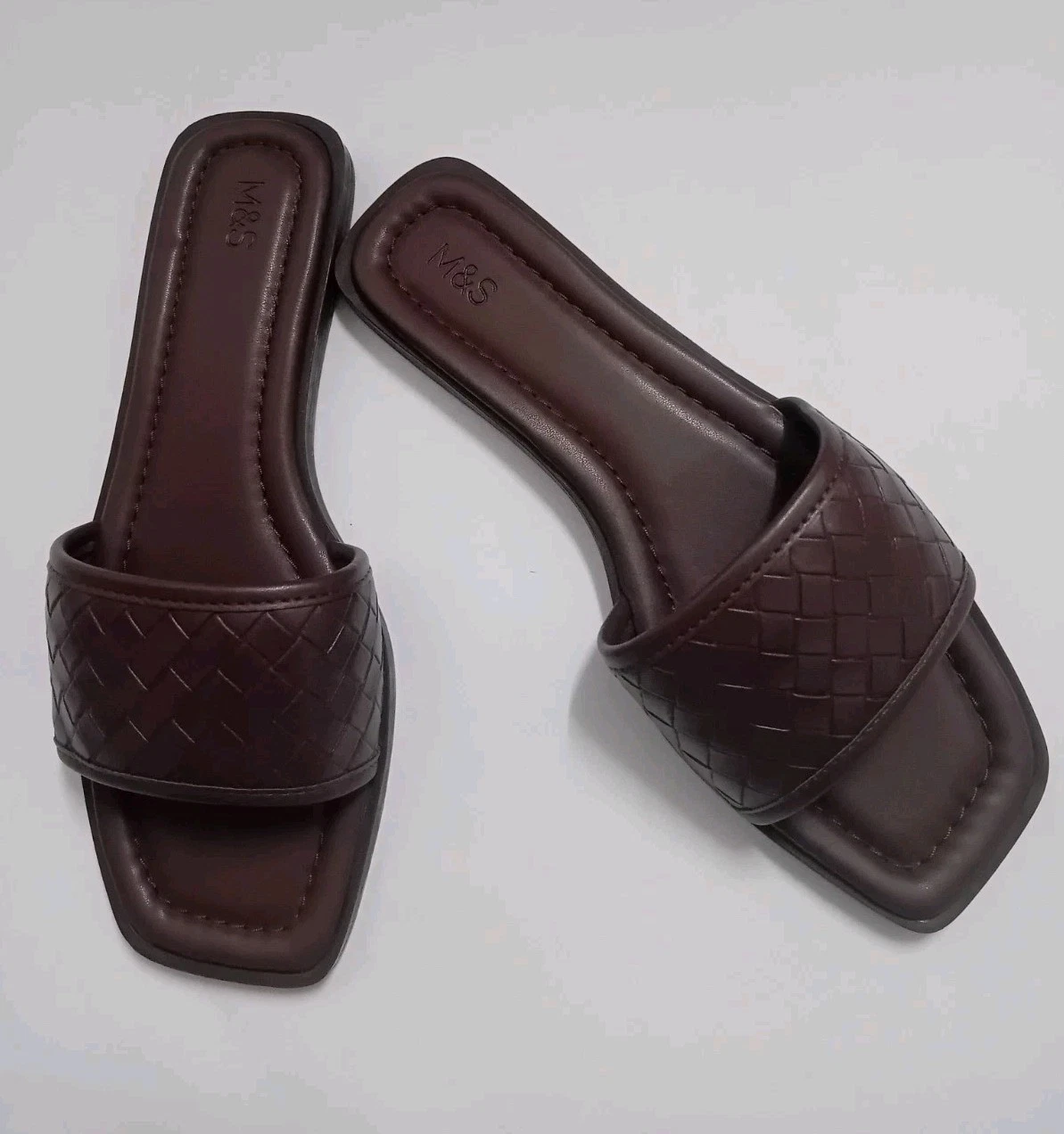 M&S Womens Sandals Flats Sliders Faux Leather Brown Size 5 EU 38