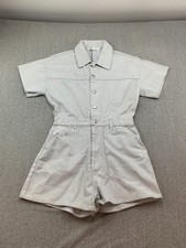 ZARA Sparkle Denim Button Front Romper Womens Small Gray Short Sleeve Classic