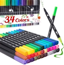 Coloring Markers Pen, Dual Brush Tip Marker 34 Count Pack of 1 , Multicolor