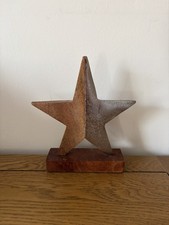 Distressed Silver & Rustic Wood Mounted Contrast Star Ornament Home Decor