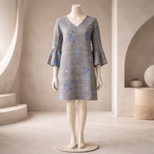 Karen Kane V-Neck Embroidered Floral Bell Sleeves Mini Dress Size L