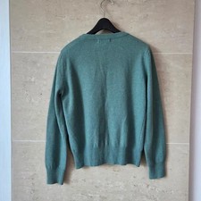 Women's Green Wool Knit Cardigan, Round Neck, Size 55-66