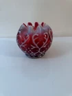 Fenton Cranberry Opalescent Hot Metal Sample Spanish Lace Rose Bowl Vintage P119