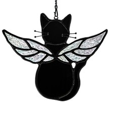 Black Angel Cat Memorial Gifts for Cat Lover,Stained Glass Window Hanging,Ang...