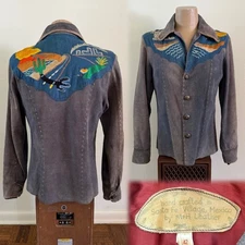 1970s Vtg M+H Santa Fe Village Mexico Suede Leather Denim Jacket 70s Hippie