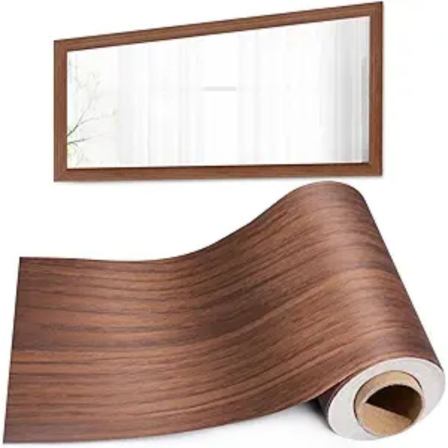 32FT Wood Grain Mirror Frame Border Decorative Tape for Bathroom in Brown-image