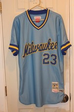 light blue 1982 Milwaukee Brewers Ted Simmons (23) stitched pullover jersey - XL