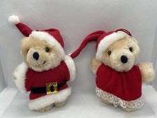 Vintage Russ Berrie Stuffed Teddy Bear Santa  Mrs Clause Christmas Ornaments 4  