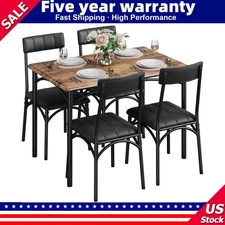 Dining Table Set for 4 Kitchen Table and Chairs Metal and Wood Upholstered Chair