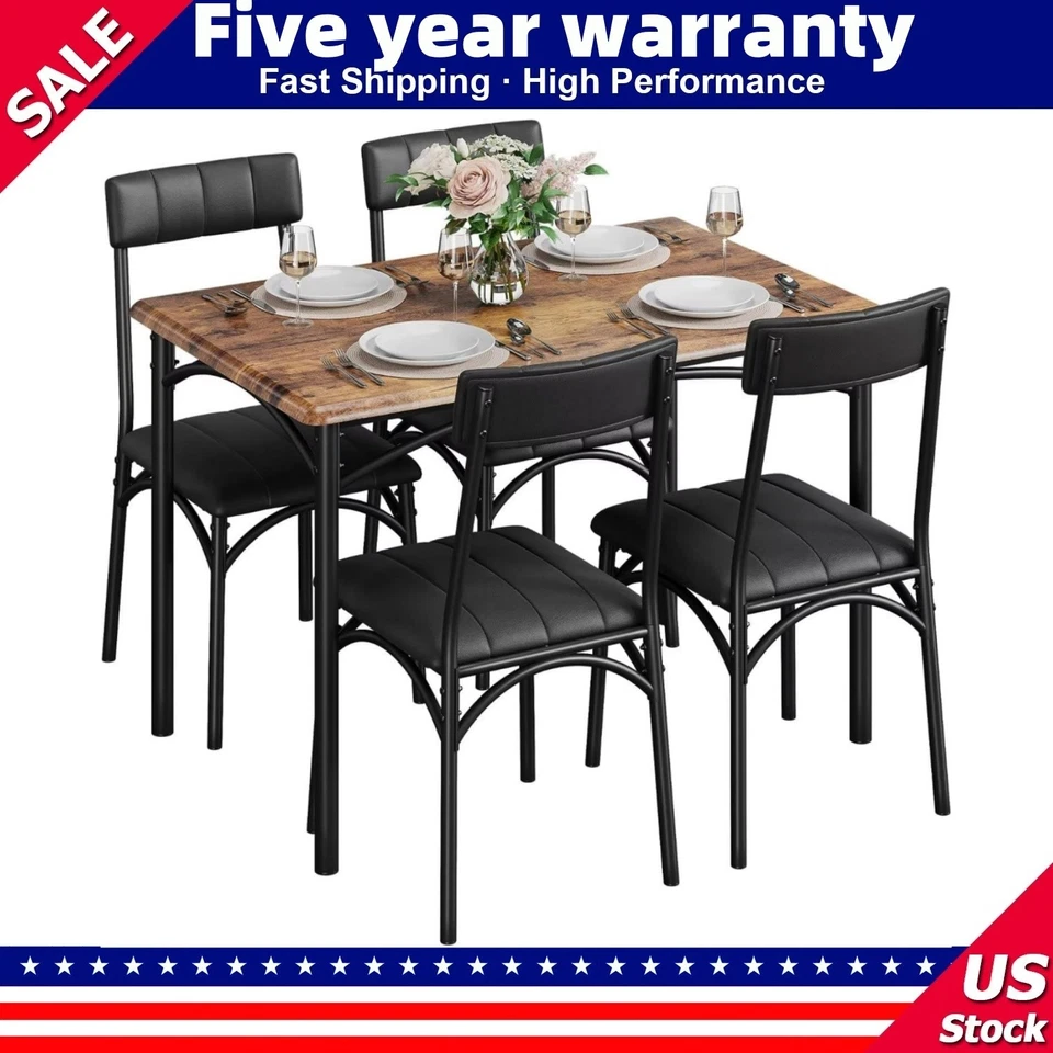 GRVEE 📶Dining Table Set for 4 Kitchen Table and Chairs Metal and Wood Upholstered Cha