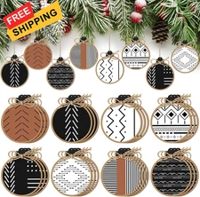 Gerrii 24 Pack Christmas Boho Ornaments Wooden Round Ornaments... 