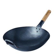 Letschef 14 14 Inches hammered wok, 10" Frying Pan Skillet Black Carbon Steel