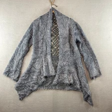 Escio Waterfall Gray Open Front Cardigan Fuzzy Soft Crochet Sweater Large No Tag