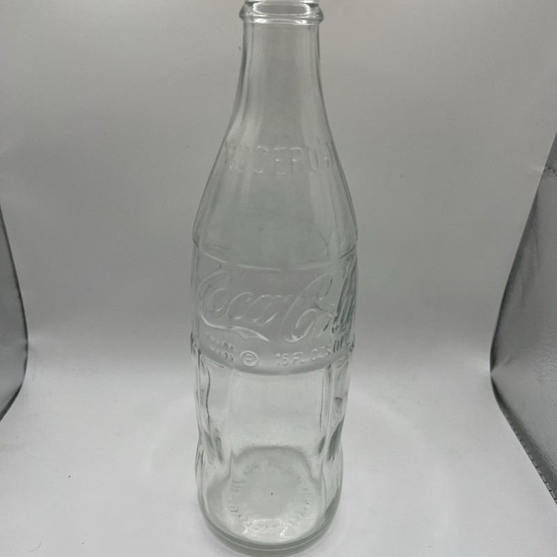 Vintage 1980 Embossed 16oz Coke Coca-Cola Clear Glass Wide (Fat Bottom) Bottle 