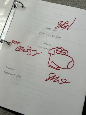 Family Guy Signed AND DRAWING on Copy Of Pilot Script  - Seth Macfarlane