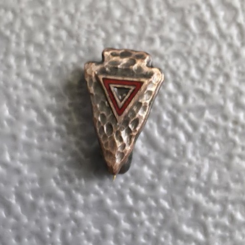 Vintage Arrowhead Lapel Pin Hammered Copper Tone Red Triangle Symbol Tiny