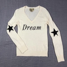 Wildfox Sweater Womens Medium Dream V Neck Star Sequin Pullover Angora Blend