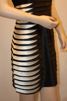 NEW BCBGMAXAZRIA SATIN TIERED FRAY MINI STRAPLESS DRESS