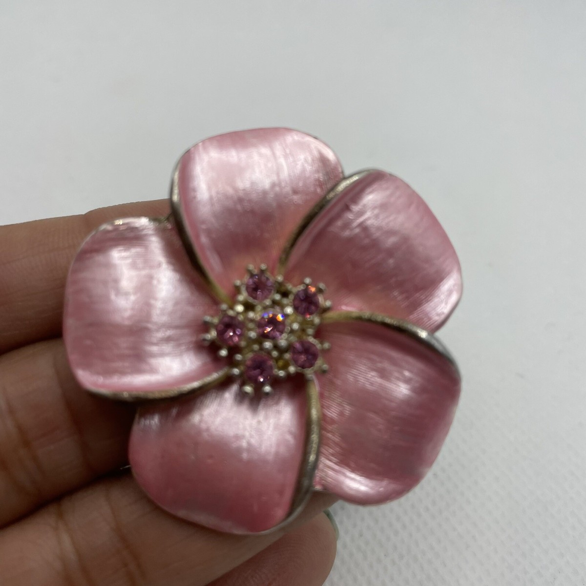 Vintage Signed Best Elegant Pink Facets Floral Brooch 