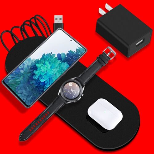 High Speed 3in1 Wireless Charger Pad + Adapter f Samsung Galaxy S22 Ultra S908U