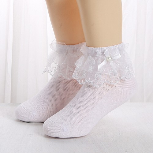 4Pair Girls Lace Ruffle Frilly Princess Cotton Socks Breathable Kids School Sock - Picture 2 of 9