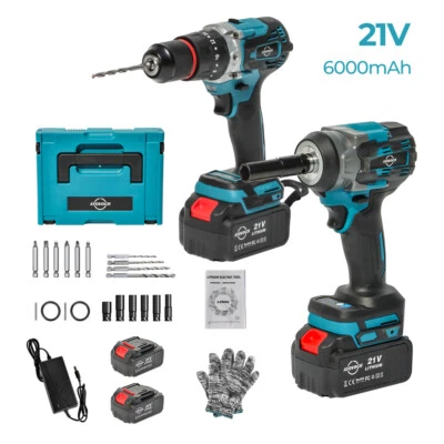 AYOVOCH 21v 1/2 inch Cordless Impact Wrench and 20+3 Brushless 3/8 inch Drill Driver Set