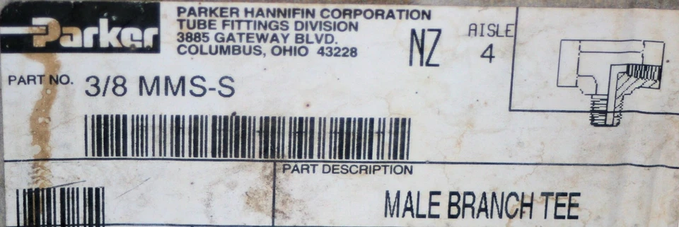 3/8 NPT Steel  Male Branch Tee  Parker 3/8 MMS-S - Image 3 of 3