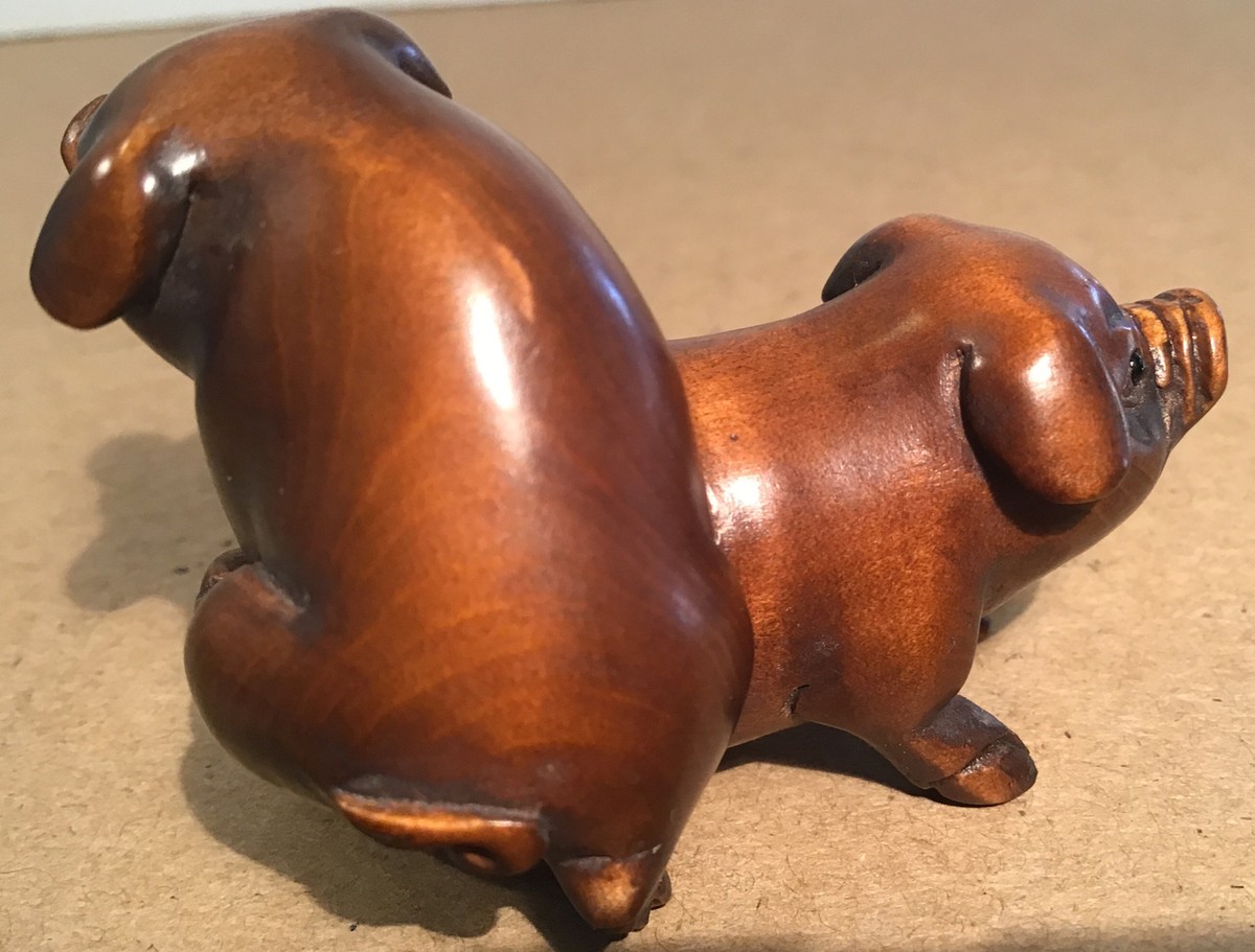 Japanese Boxwood Netsuke - Twin Pigs - Signed | eBay