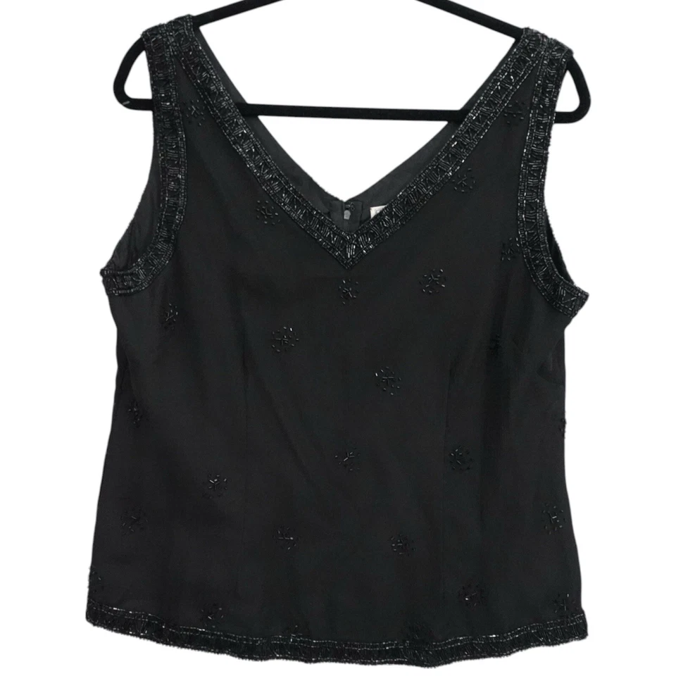 Топ Jennifer Moore черный шелковый с v-образным вырезом без рукавов с блестками отделка размер большой - Изображение 2 из 4