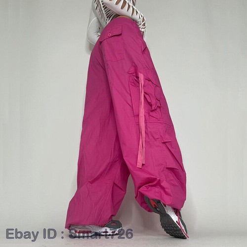 Women Girls Harajuku Big Pocket Pink Cargo Pants Wide Leg Pants Trousers - Picture 13 of 23