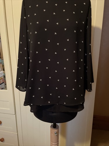 ESPRIT Ladies Black Chiffon Patterned 3/4 Sleeve Lined Blouse Top Size 10 NEW - Picture 4 of 9