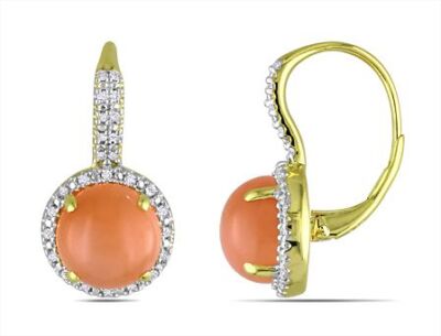 Amour Ohrringe gelb plattiert Silber orange Mondstein Diamant Heiligenschein Leverback