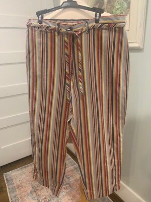 John's Bay Vintage 90’s Belted Wide Leg Capri Pants Striped Boho  Women's 16
