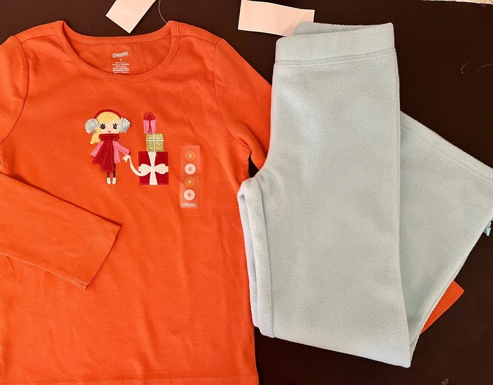NWT Girls 6 Gymboree COZY CUTIE Light Blue/Orange Fleece YOGA PANTS & Top 2pc - Image 3 of 4