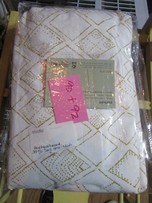 2 West Elm Cotton Canvas Hand Drawn Diamond  curtains 48 90 48 92 dk horseradish